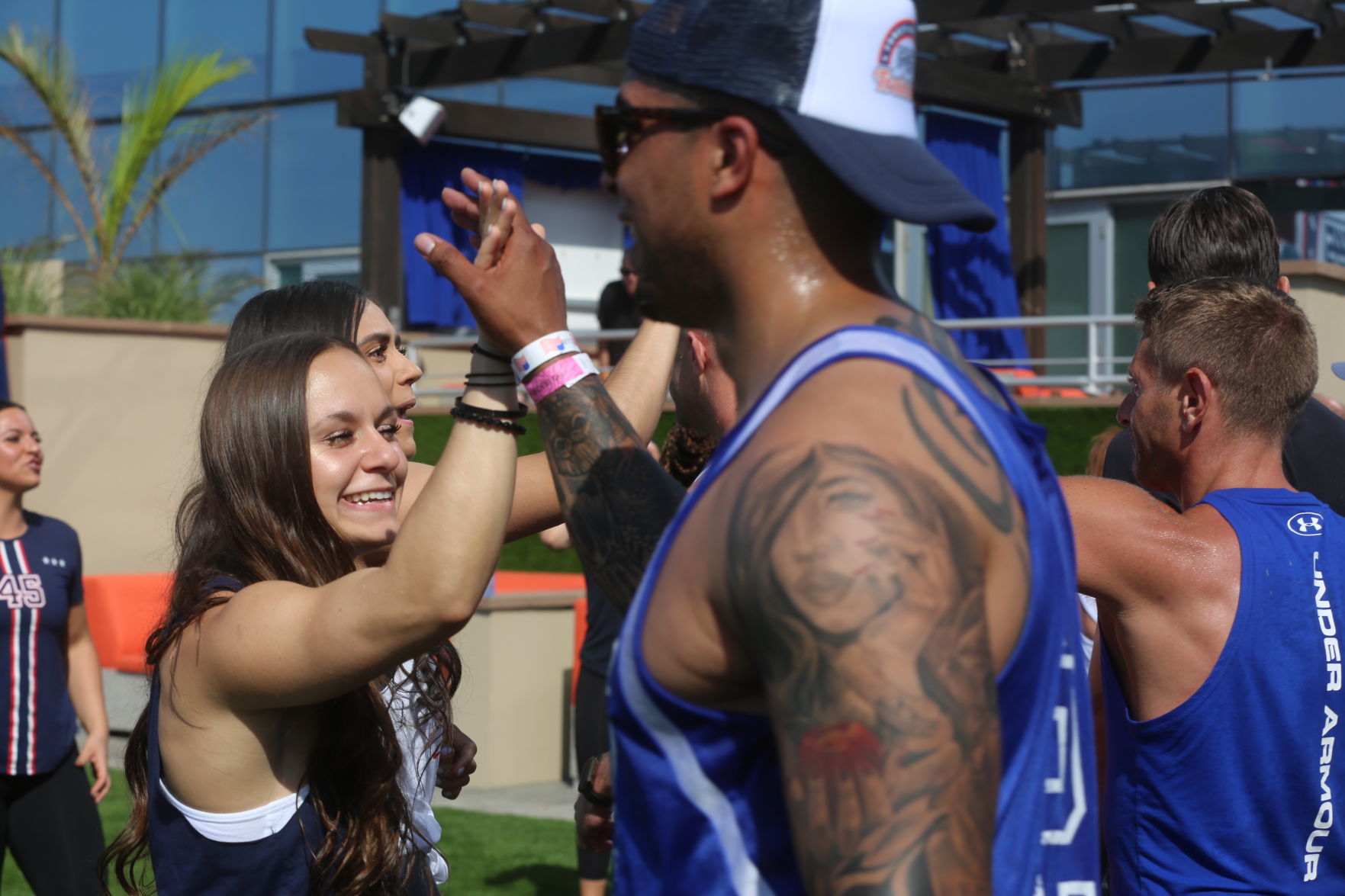 Actor Mark Wahlberg helps to lead a F45 track workout at Ocean Casino Resort in Atlantic City as part of the casino's one-year anniversary Saturday, June 22, 2019.
